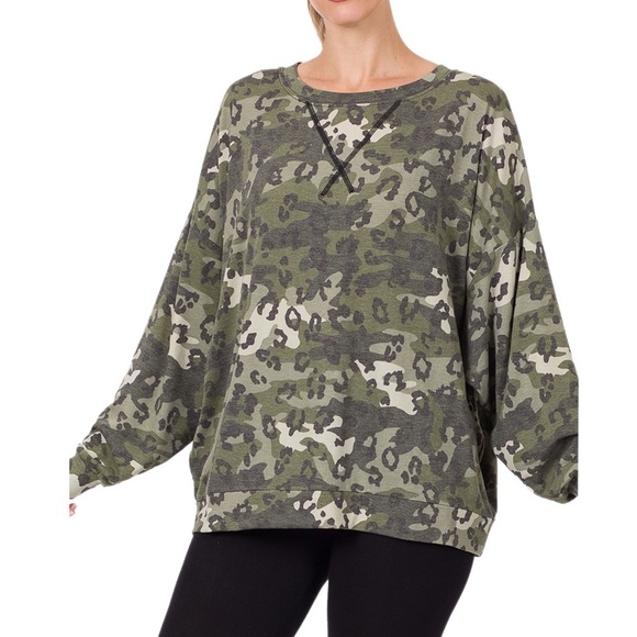 Soft, Light Weight, Comfy Camouflage Pullover Drawstring Shorts Top & Bottom Set - Picture 5 of 8
